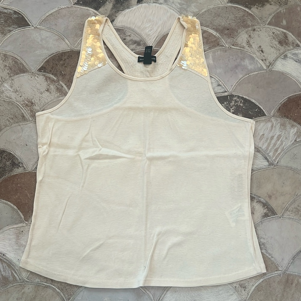 Club Monaco Cream Cotton Racerback Tank with Paillette  Sequins Size Large
